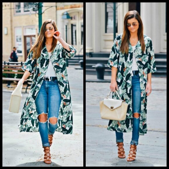 💕RACHEL ZOE COLLECTION💕 Palm Print Duster ~ Tropical Caftan Dress One Size NWT - Picture 12 of 15